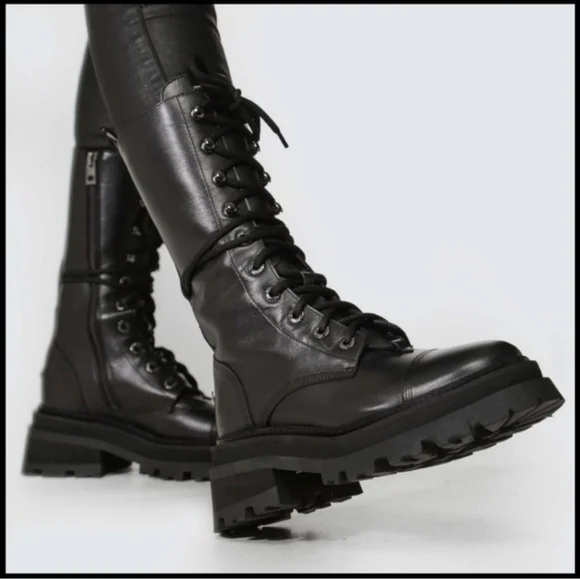 NEW $748 Zadig and Voltaire Ride Semy-Shiny Calfskin Black Leather Combat Boots - Picture 8 of 12